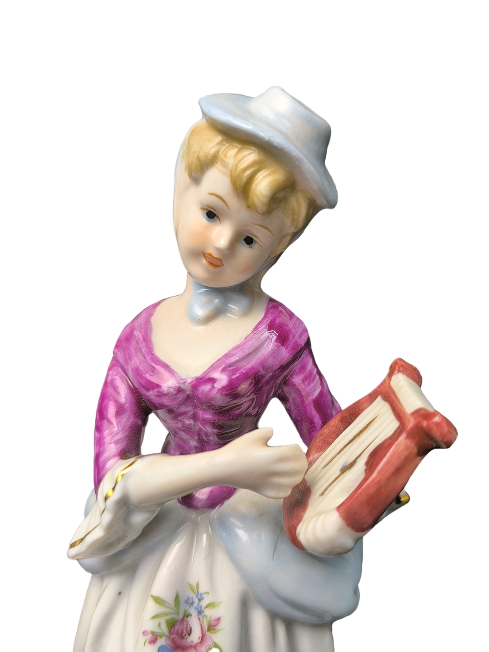 Фарфоровая статуэтка "Девушка с собачкой и лирой" Германия