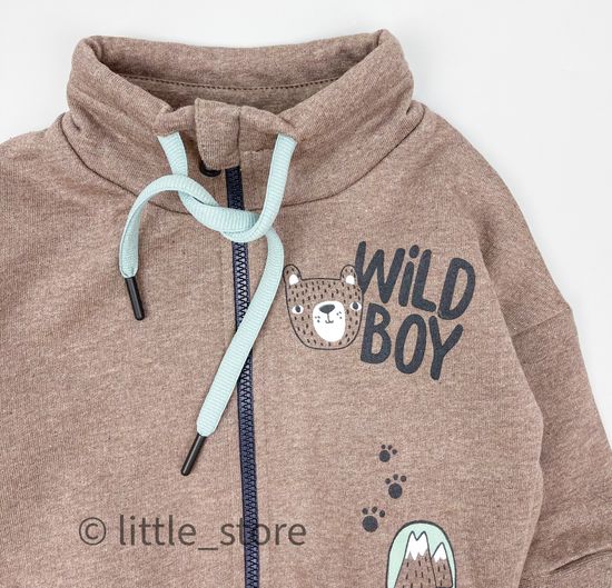 Толстовка из футера с начесом "Wild boy" коричневый меланж