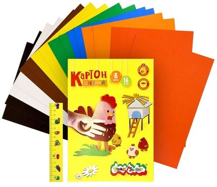 Набор Картон цветной А4, 16л. 8цв. немелованный, 220 г/м2, Каляка-Маляка, набор 2шт.