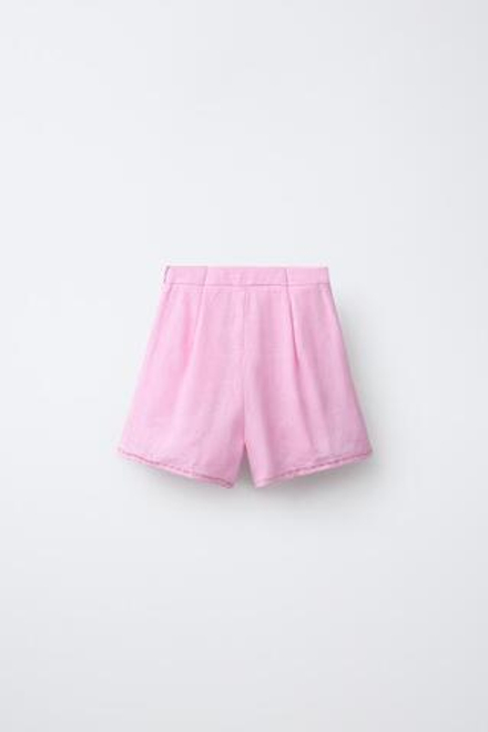 ZARA БЕРМУДЫ ИЗ 100% ЛЬНА, РОЗОВЫЙ