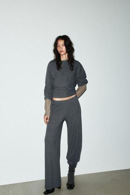 ZARA ШИРОКИЕ БРЮКИ ИЗ МЯГКОЙ ТКАНИ, СЕРЫЙ МЕЛАНЖ