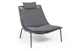 "Авиньон" кресло плетеное из роупа, каркас алюминий серый (RAL7022) муар, роуп серый круглый, ткань темно-серая 027