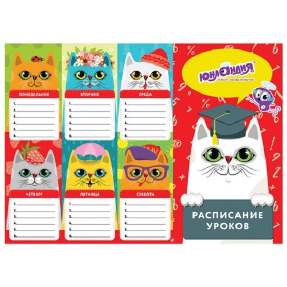 Расписание уроков А4, мелов.картон, девочки, ассорти, 4 вида, Юнландия