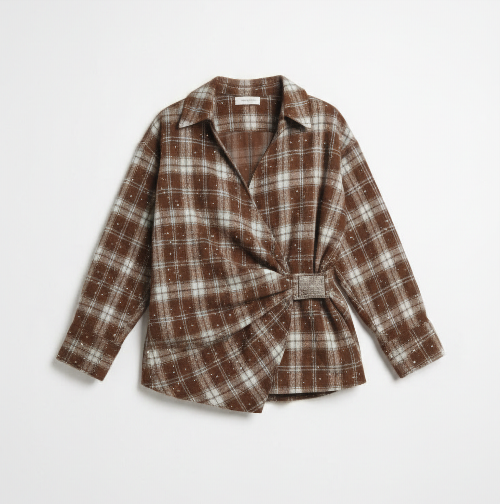 Рубашка с декором 1244-2 принт клетка