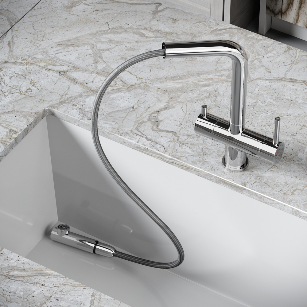 Смеситель для кухни Sancos Spin с вытяжным изливом, краном для фильтра, хром, SC4015CH