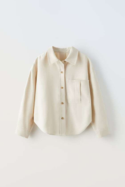 ZARA РУБАШКА С КАРМАНОМ, ПЕСОЧНЫЙ