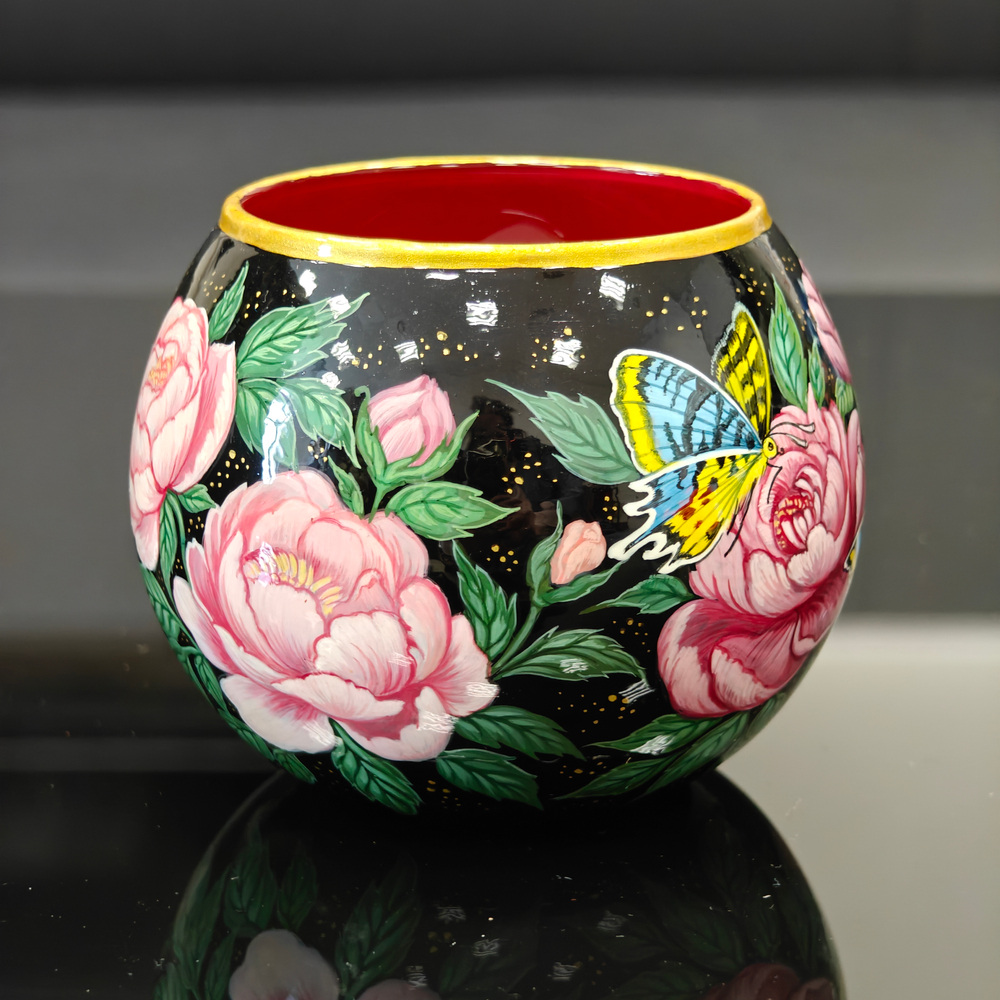 Вазочка с ручной росписью Палех "Пионы"