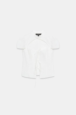 ZARA РУБАШКА ИЗ ПОПЛИНА С РАЗРЕЗОМ И ЗАВЯЗКАМИ, БЕЛЫЙ