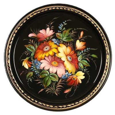 Жостовский поднос декоративный, размер 22 см (A5), металлический