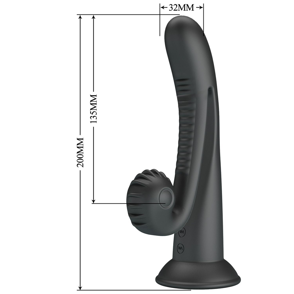 Черный вибратор на присоске с закрученным клиторальным отростком - 20 см. (Цвет: черный)