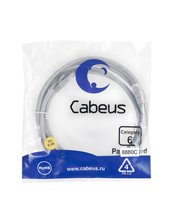 Cabeus PC-UTP-RJ45-Cat.6-3m-LSZH Патч-корд U/UTP, категория 6, 2xRJ45/8p8c, неэкранированный, серый, LSZH, 3м