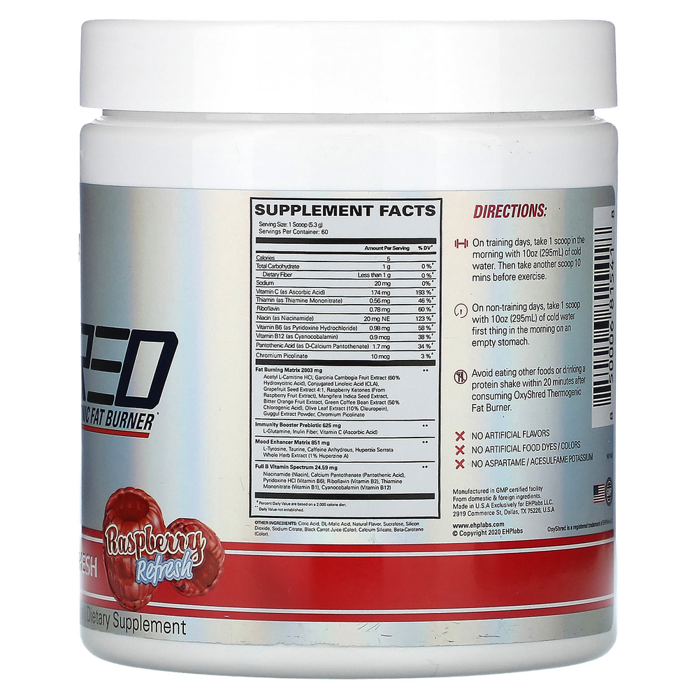 EHPlabs, OxyShred, термогенный сжигатель жира, со вкусом малины, 318 г (11,2 унции)