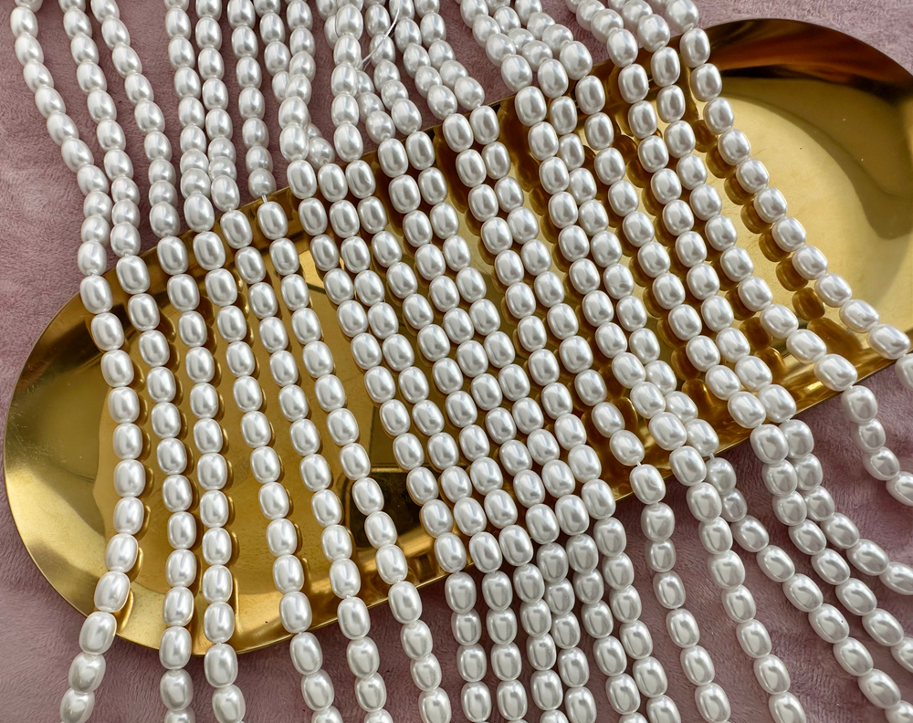 "Жемчуг рис" 6х8мм, "Майорка. Имитация" (нить)