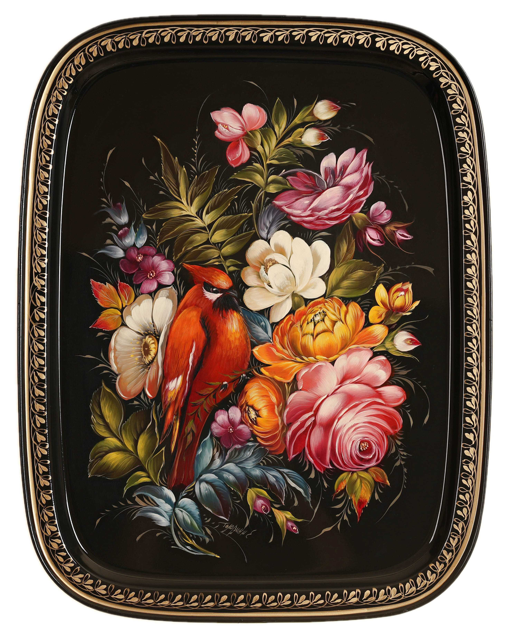 Жостовский поднос декоративный, размер 45х35 см (A19), металлический