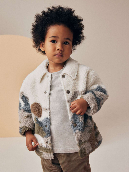 Рубашка из флиса для мальчика Next 562-372, Молочный, Коричневый