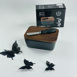 Lenardi 235-026 Масленка 14см с крышкой и ножом BLACKWOOD в под.уп.(х24) Фарфор