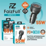 Автомобильное зарядное устройство FaizFull FZ32 PD30W+QC3.0 3A Type-C+USB Black