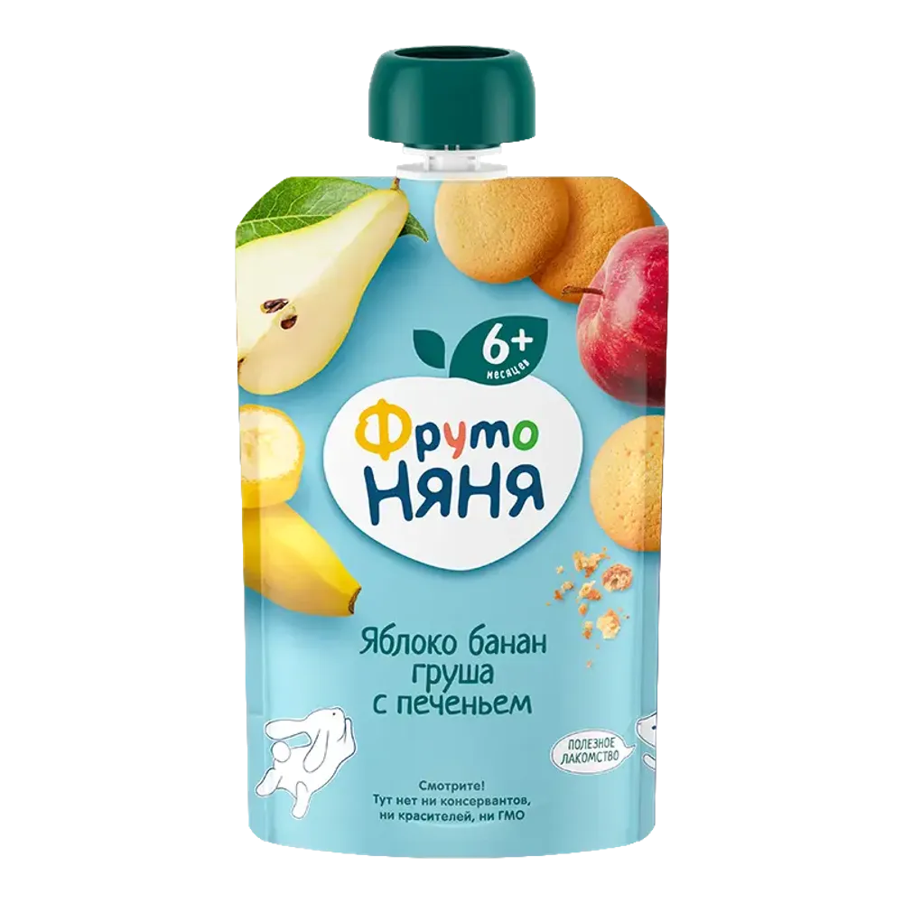 Пюре ФРУТО НЯНЯ яблоко-банан-груша с печеньем 90г