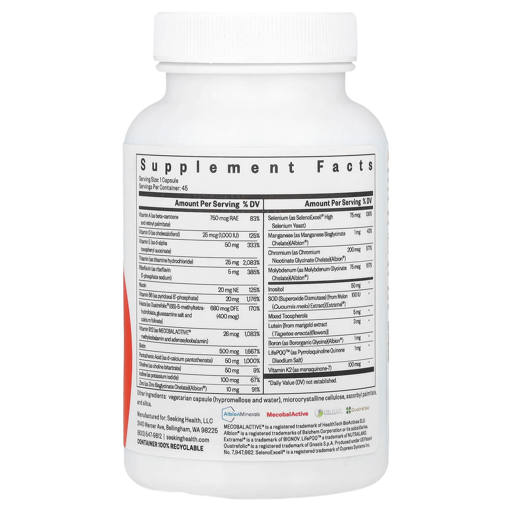 Seeking Health, Optimal Multivitamin Methyl One, с L-5-МТГФ и метилом B12, 45 вегетарианских капсул