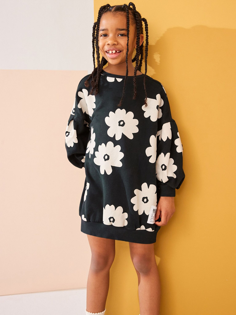 Толстовка-платье для девочки Next K89-798, Черный, Белый