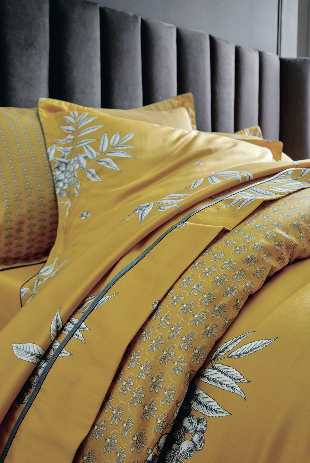 Постельное белье 2 спальное евро Blanc des Vosges Hiboux Curry