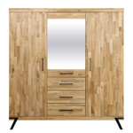 Шкаф для одежды Флеверс из массива дуба, 180х190х62 см, 3 двери 3 ящика, на металлических ножках