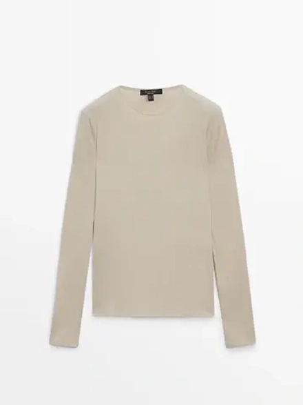 Massimo Dutti Хлопковая футболка с длинными рукавами, дымчатый