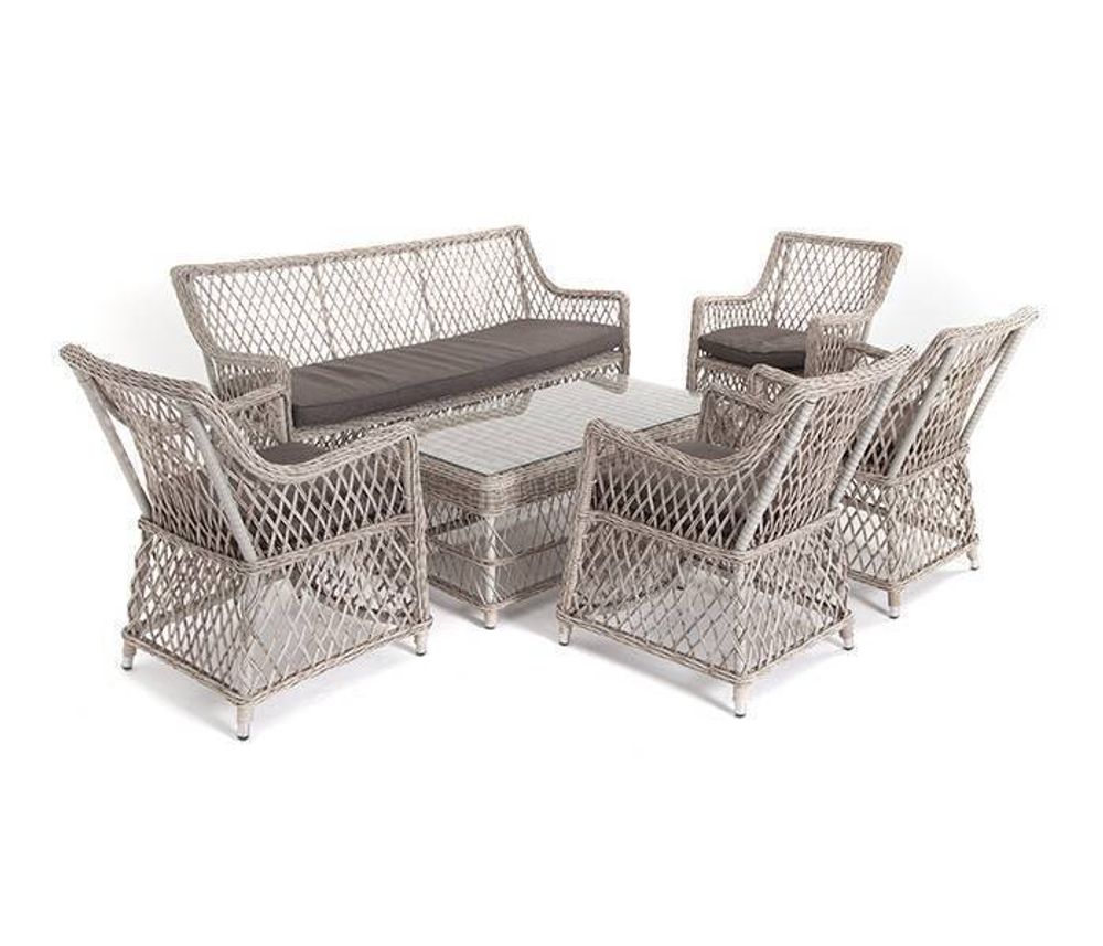 "Асти" лаунж-зона из искусственного ротанга на 6 персоны, цвет бежевый