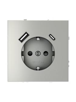 Розетка 1-м СП S70 16А с USB A+С с заземл. защ. шторки механизм сталь Voltum VLS040505