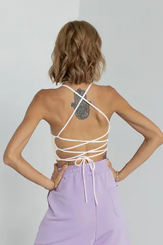 Топ с завязками сзади кремового цвета