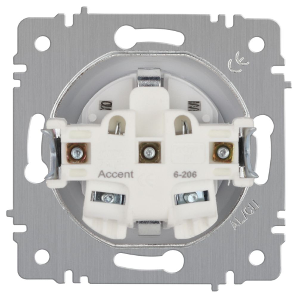 Розетка Intro Accent 6-206-01 2P+E Schuko со шторками, 16А-250В, IP20, СУ, AL/CU, белый
