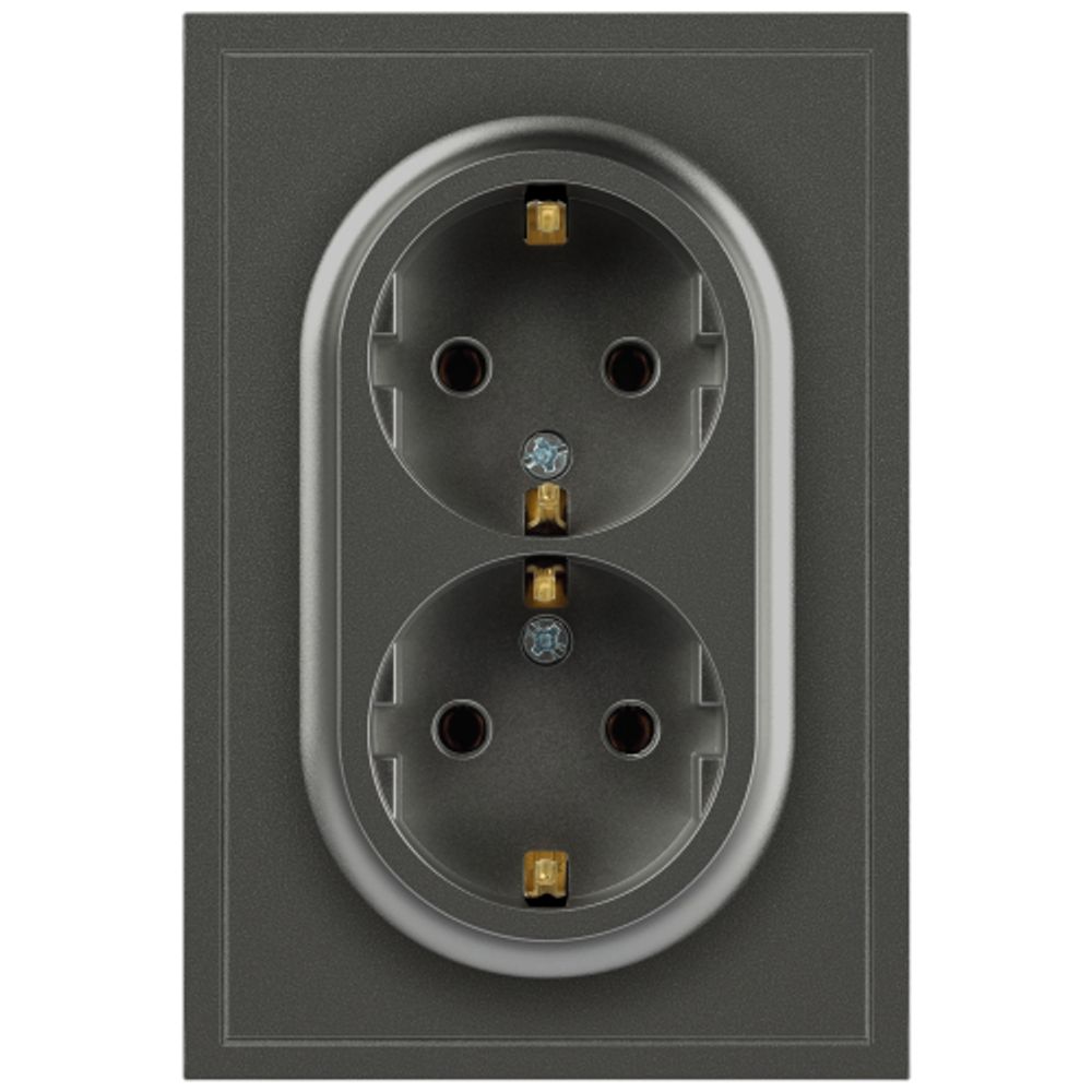 Розетка ЭРА Galaxy 15-2104-06 с заземлением двойная 2X2P+E Schuko 16А-250В IP20 графит | Эра Galaxy