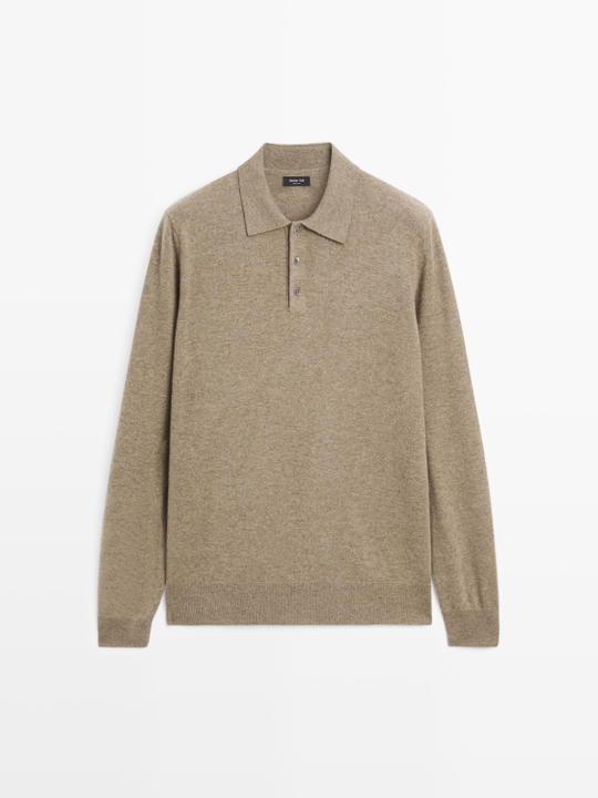 Massimo Dutti Свитер из смесовой шерсти с воротником поло, хаки