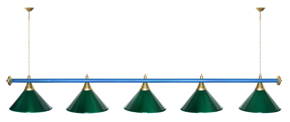 Лампа STARTBILLIARDS 5 пл. (плафоны зеленые,штанга золотая,фурнитура золото)