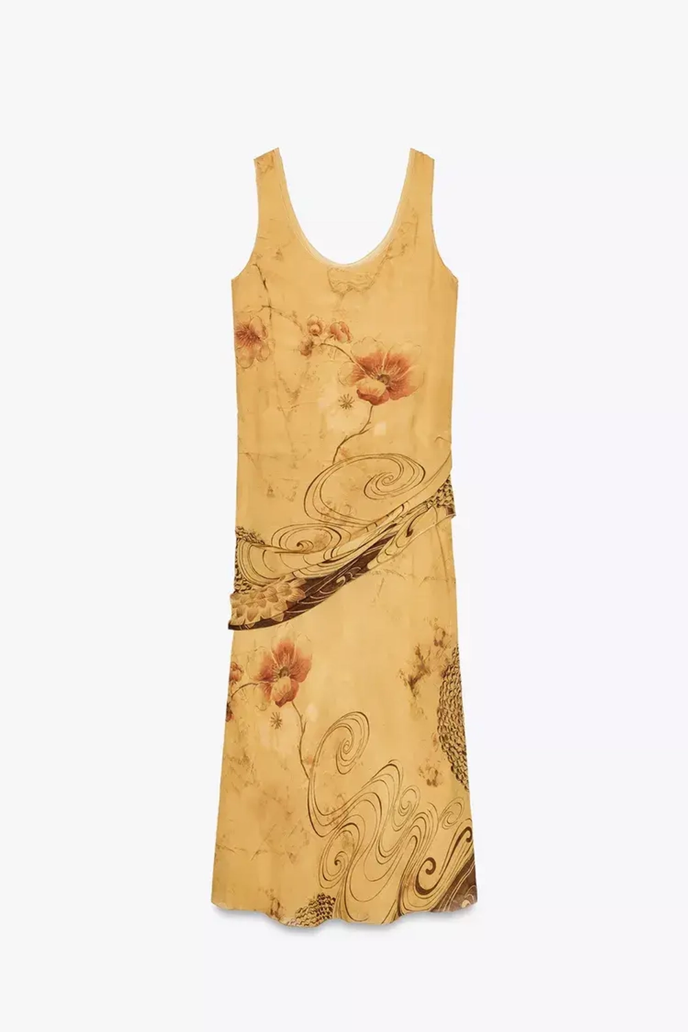 ZARA ПЛАТЬЕ С ПРИНТОМ — ZW COLLECTION, ЦВЕТ ОЛИВКОВОГО МАСЛА