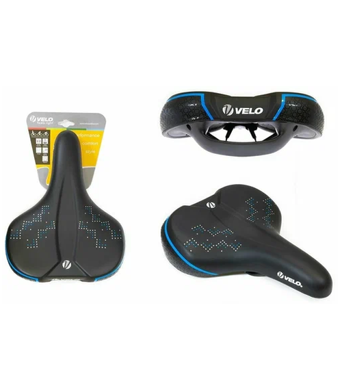 Седло VELO PLUSH комфорт 265x213 мм, вакуумное, сине-черное (20)