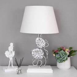 Настольная лампа Monstera Deliciosa (Монстера) Айс Античное серебро с абажуром Сити Белый