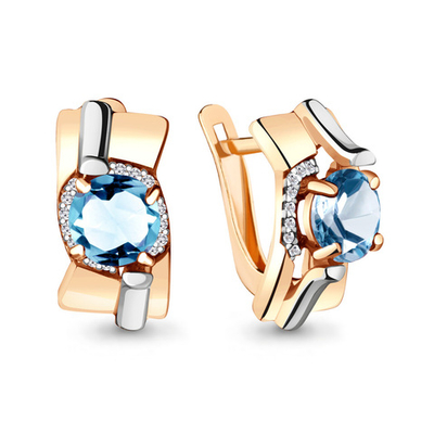 4493105А Серьги из Золота с топазами свисс блю, фианитами из коллекции "Maxima"