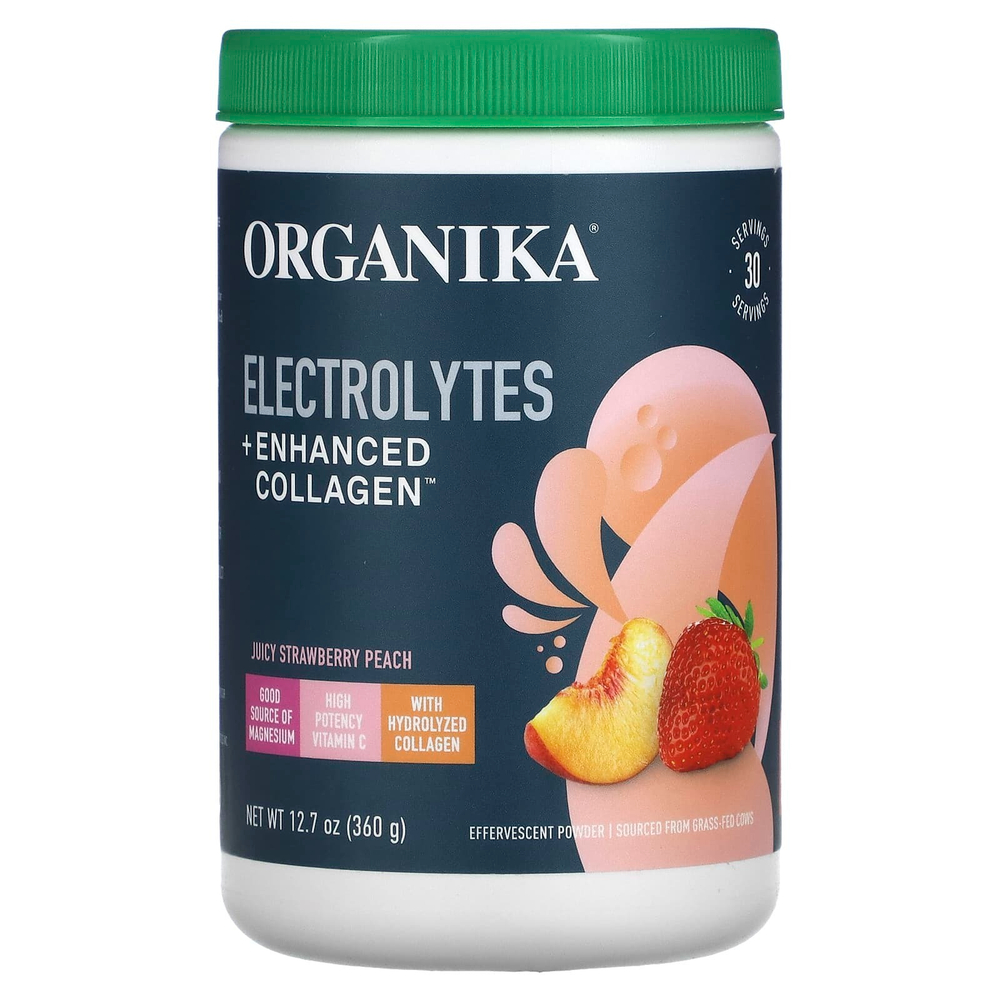 Organika, Electrolytes + Enhanced Collagen ™, сочная клубника и персик, 360 г (12,7 унции)