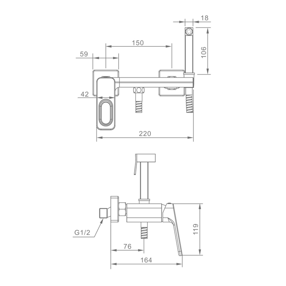 Гигиенический душ со смесителем Raglo R51.51.09, графит