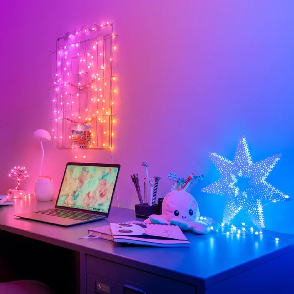 Гирлянда Twinkly Candies Stars 200 диодов, в форме звезды, RGB, расстояние между лампами 6 см, зеленый провод, BT+WiFi, IP20, питание от USB-C