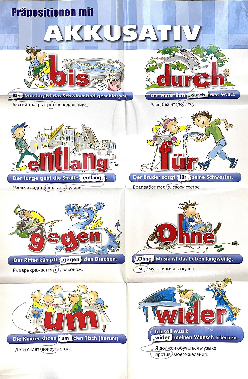 Немецкий язык. Постер "Предлоги с винительным падежом"