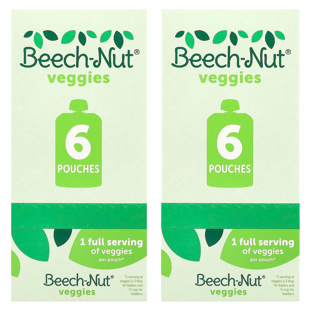 Beech-Nut, овощи, для детей от 6 месяцев, цукини, шпинат и банан, 12 паучей по 99 г (3,5 унции)