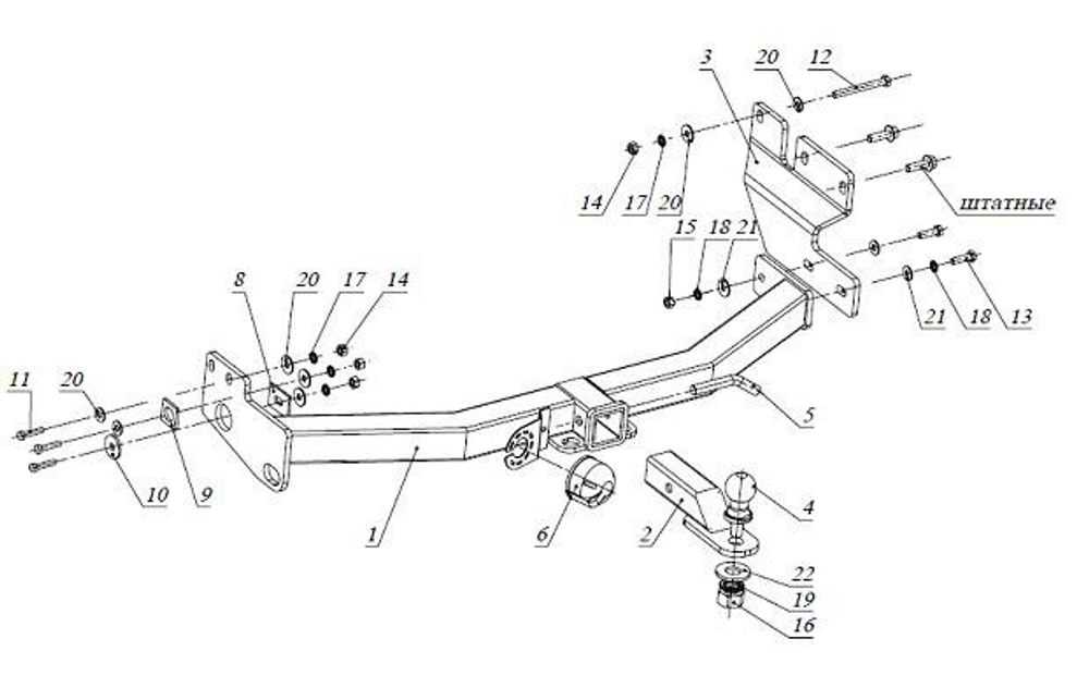 Фаркоп с элект. Smart, на Great Wall Hover H3 FA 0643-E (с 2010 по 2014 г.в.) (паспорт и сертификат в комплекте) Бизон