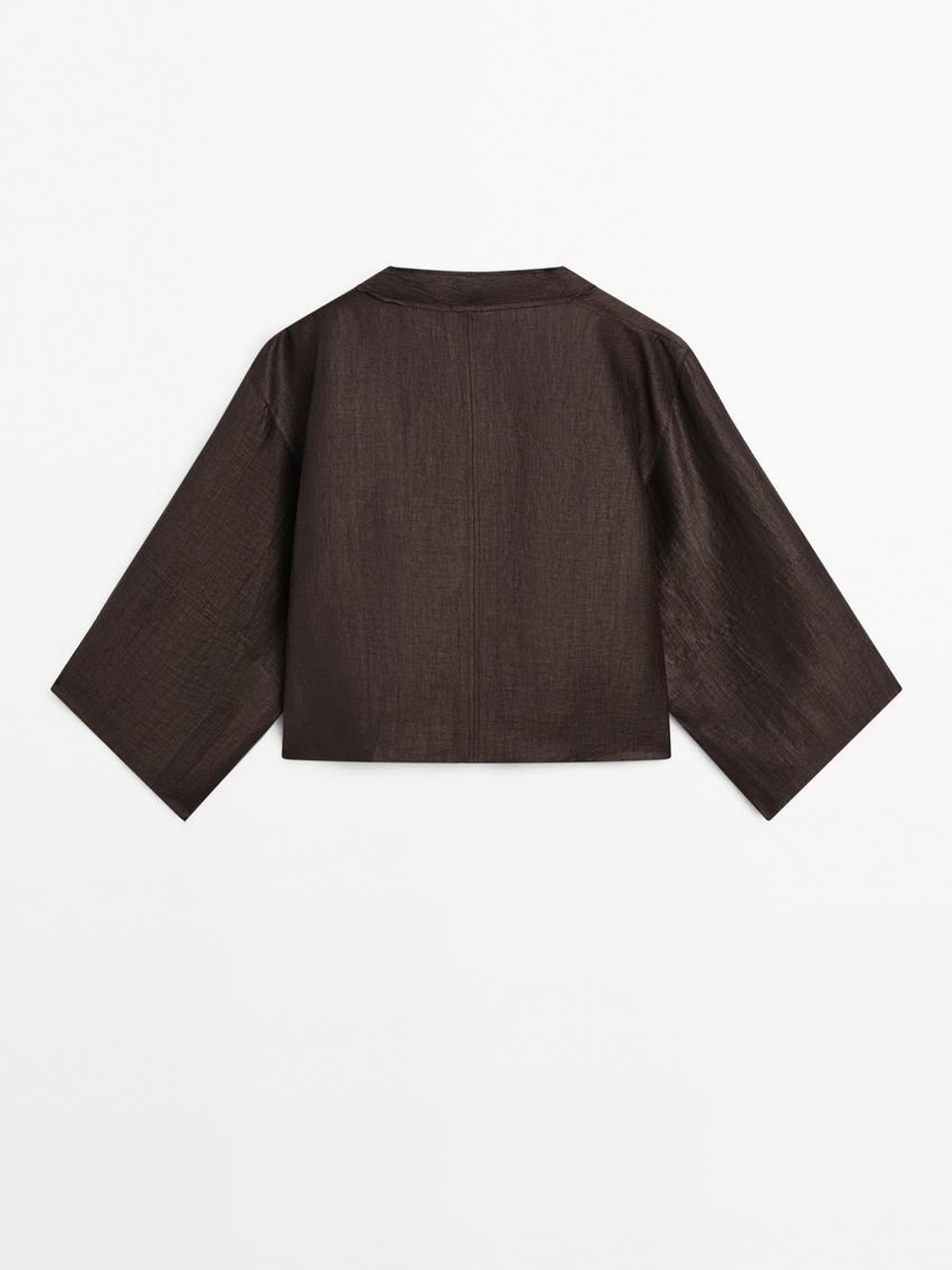 Massimo Dutti Кимоно из смесового льна внахлест, баклажанный