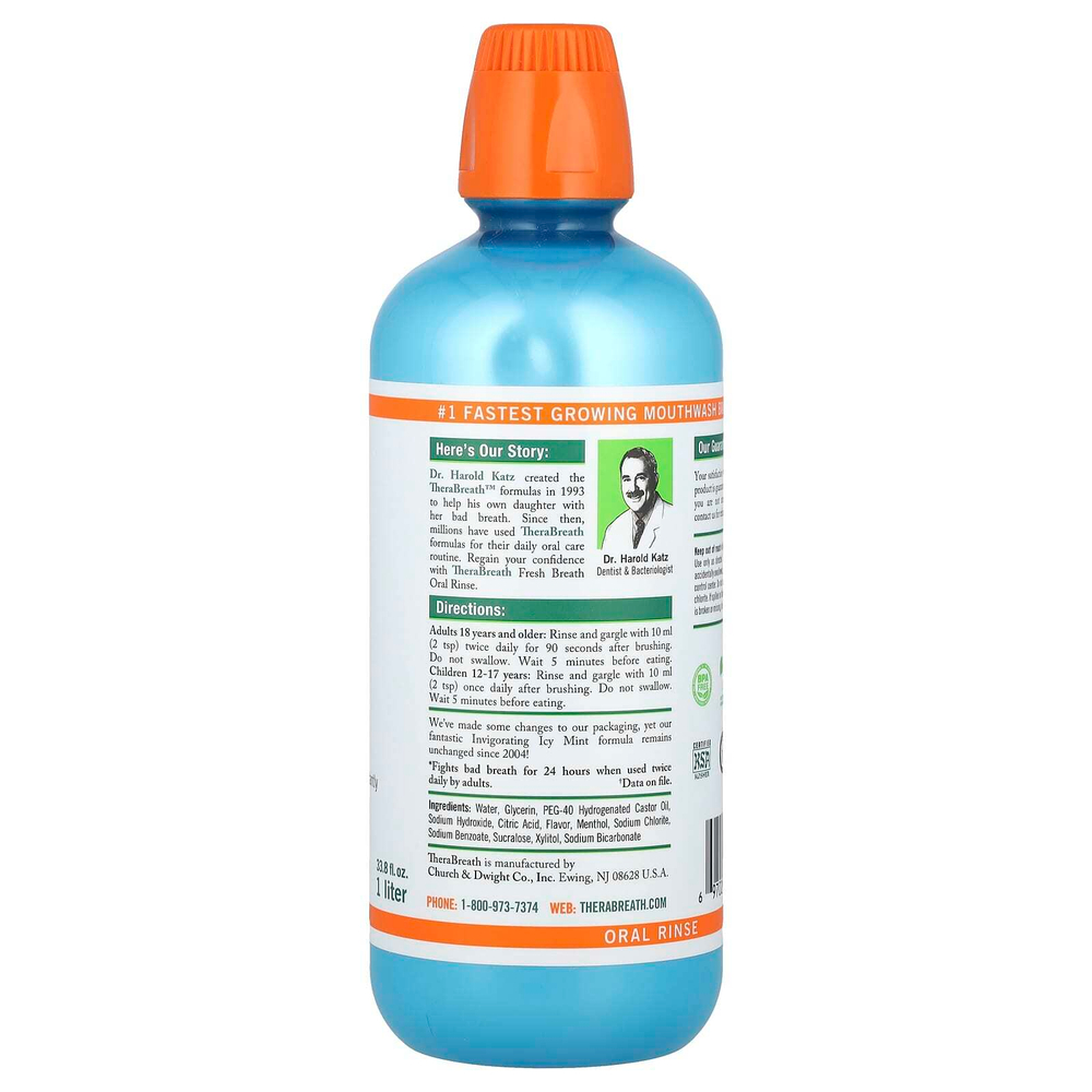 TheraBreath, Ополаскиватель для полости рта Fresh Breath, бодрящая ледяная мята, 1 л (33,8 жидк. унц.)