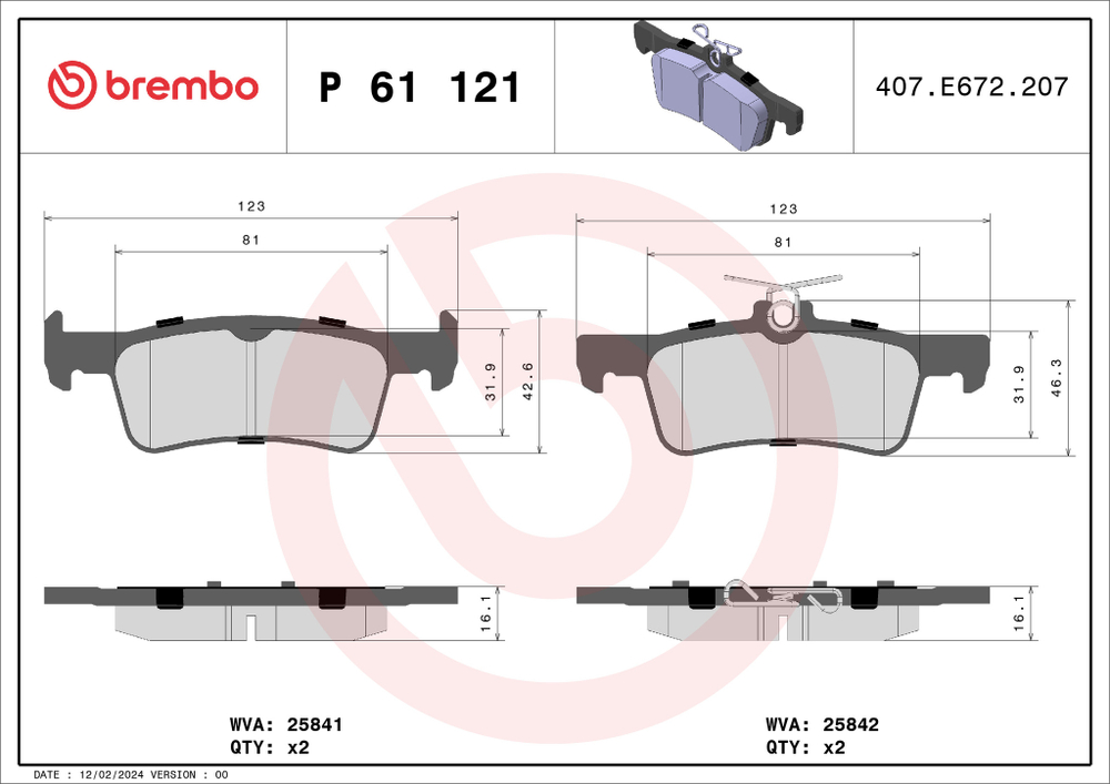 BREMBO - P61121-BRB - Brake Pad Set, disc brake