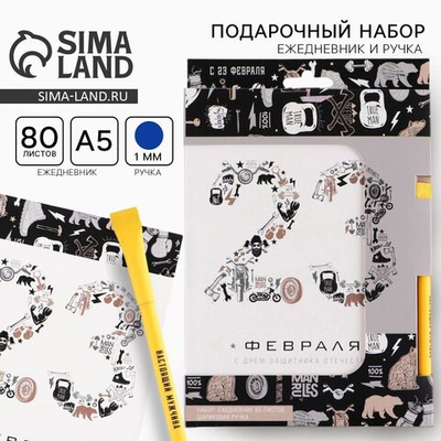 Подарочный набор «23 февраля»: ежедневник А5 80 листов и экоручка