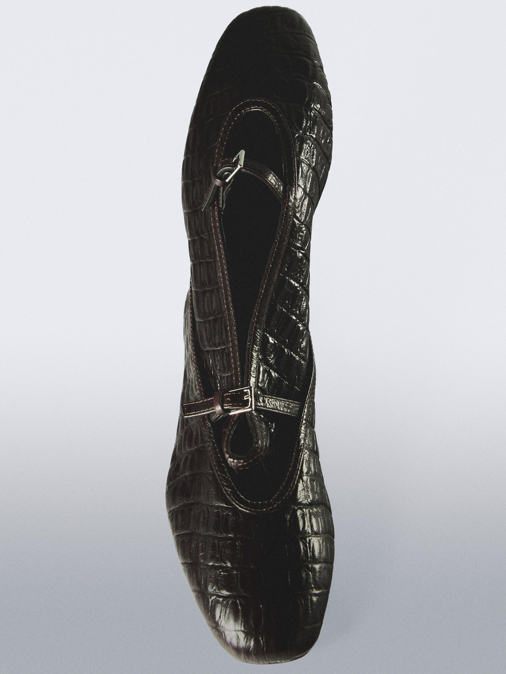 Massimo Dutti Мягкие балетки с имитация крокодиловой кожи, коричневый