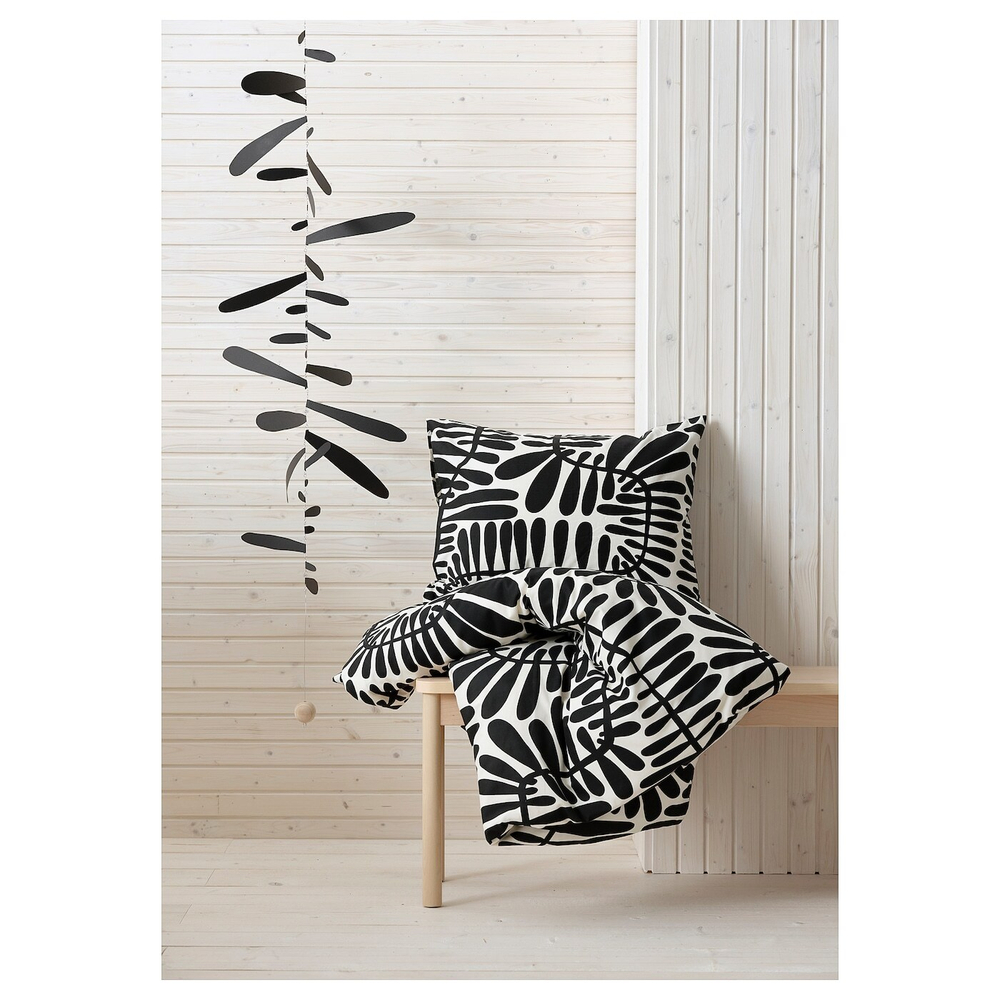 IKEA MAJSMOTT  (ИКЕА МАЙСМОТТ)  -  Пододеяльник и 2 наволочки, кремовый/черный, 200x200/50x60 см